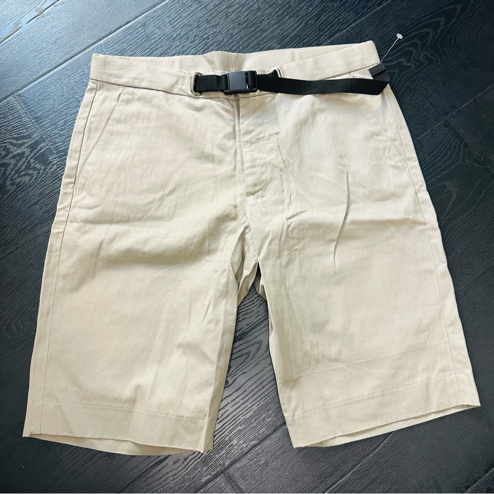 John Elliott Beige Flat Front Shorts with Black Belt